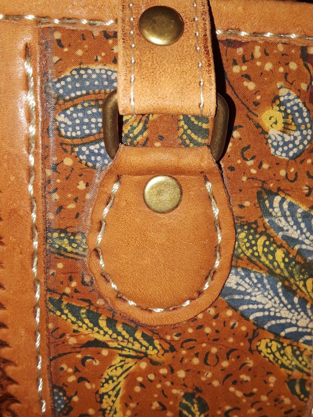 Shoulder Bag Leather Hand Tooled/Painted Floral Suede Lined Boho Vintage Tote - Picture 5 of 16